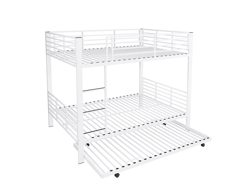  Lit superposé 3 places 140×200 cm avec lit gigogne - okmyhome- cadre en métal blanc mat, matelas non précisé  - Conforama A