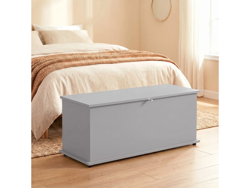 Coffre de rangement, banc de rangement avec couvercle rabattable et charnières de sécurité, gris, 100 x 40 x 40 cm - Conforama D