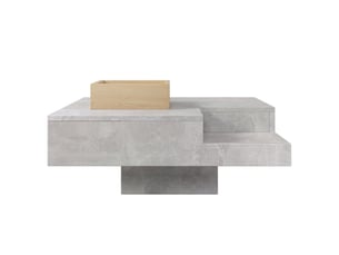 Table basse gris béton et bois 72x72x30 cm – rangement amovible, meuble salon moderne