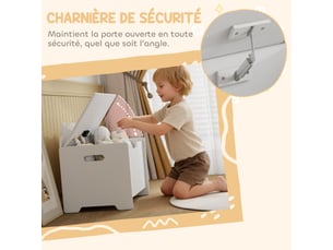 Coffre à jouet enfant avec couvercle rabattable, coffre de rangement enfant, forme d'ours, blanc, 60 x 38 x 48 cm
