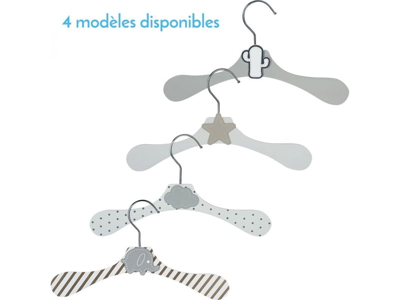  Lot de 50 cintres en bois 28 cm pour bébé, enfant avec crochet pivotant - cintre blanc et étoile beige - monsieur bébé  - Conforama D