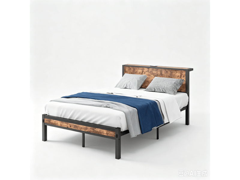 Lit 120x200 cm avec sommier métallique, tête de lit de rangement, silencieux, marron vintage YUDA HOME FURNITURE - Conforama A