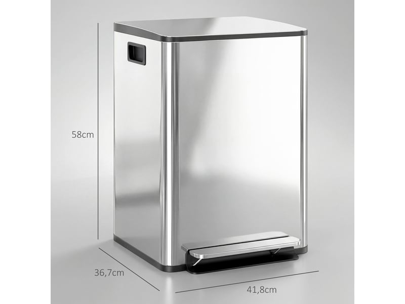  Poubelle à pédale 2 bacs 2x20l en acier inoxydable argenté 41,8x36,7x58 cm  - Conforama C