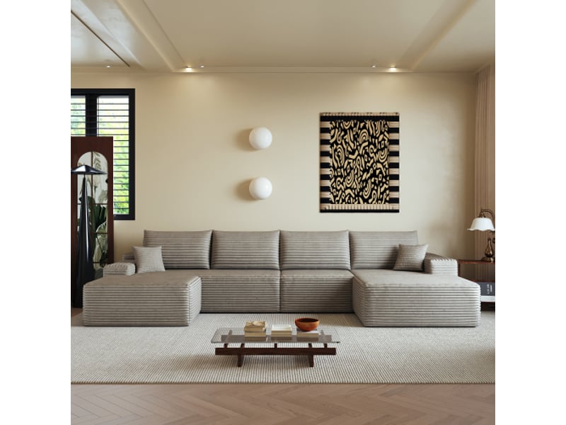  Canapé d'angle modulable 340 cm en l - chaise-longue, assise profonde, montage zéro, couleur camel  - Conforama E