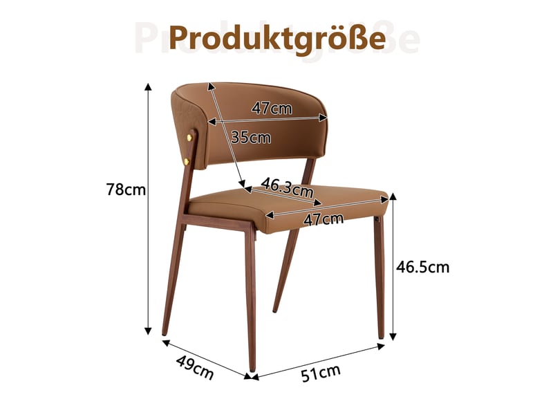  Chaises de salle à manger lot de 2 à dossier ergonomique  - pieds métal, pu marron, 47 × 51 × 78 cm  - Conforama D