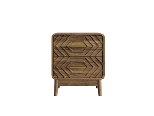 Table de chevet 48x38x56 cm à 2 tiroirs décor géométrique marron noyer