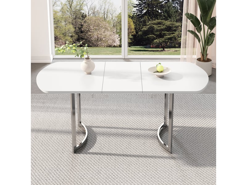  Table à manger extensible 140180 x 80 x 75 cm, 4 à 6 personnes, mdf blanc et pieds métal argentés Fay Lum - Conforama R