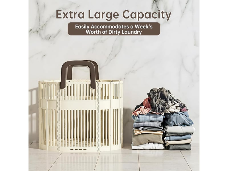  Panier a linge pliable grand, 43l corbeille a linge avec manipuler, panier rangement légère plastique, collapsible laundry basket pour salle de bain  - Conforama D