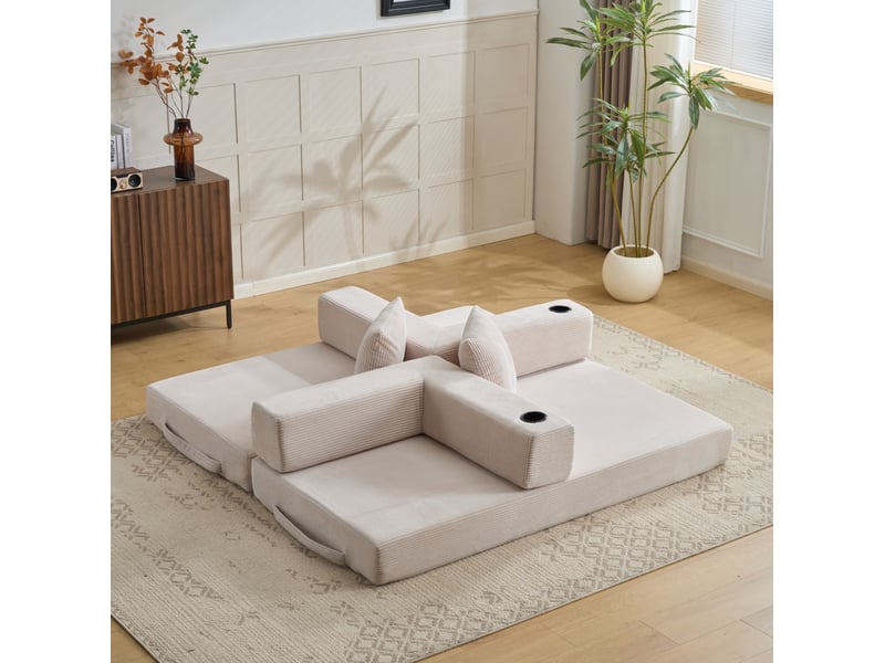  Canapé-lit convertible 185x92,5x60 cm en velours côtelé blanc  - Conforama C