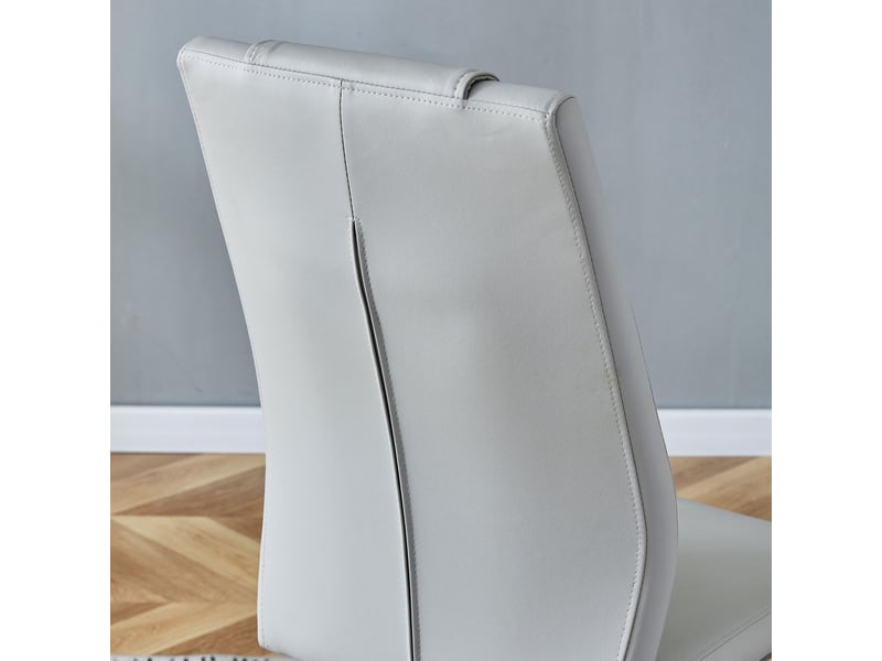  Lot de chaises 4 pièces revêtement en cuir pu gris clair dossier à effet filet pieds en métal brillant argenté et patins antidérapants style intemporel et polyvalent  - Conforama D