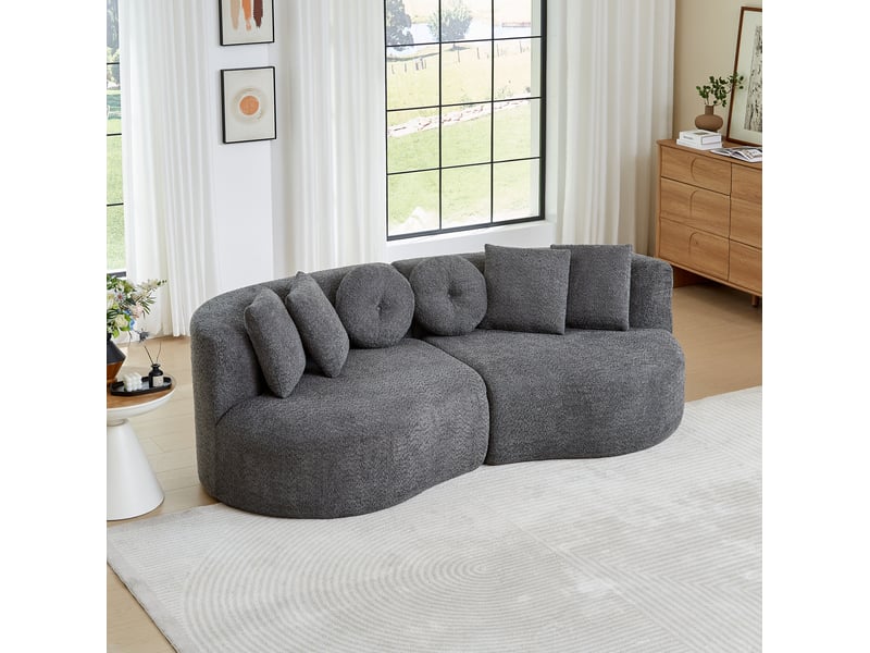  Canapé modulaire 3 places incurvé sans accoudoirs avec 6 coussins, rembourré de mousse en chenille gris anthracite  - Conforama B