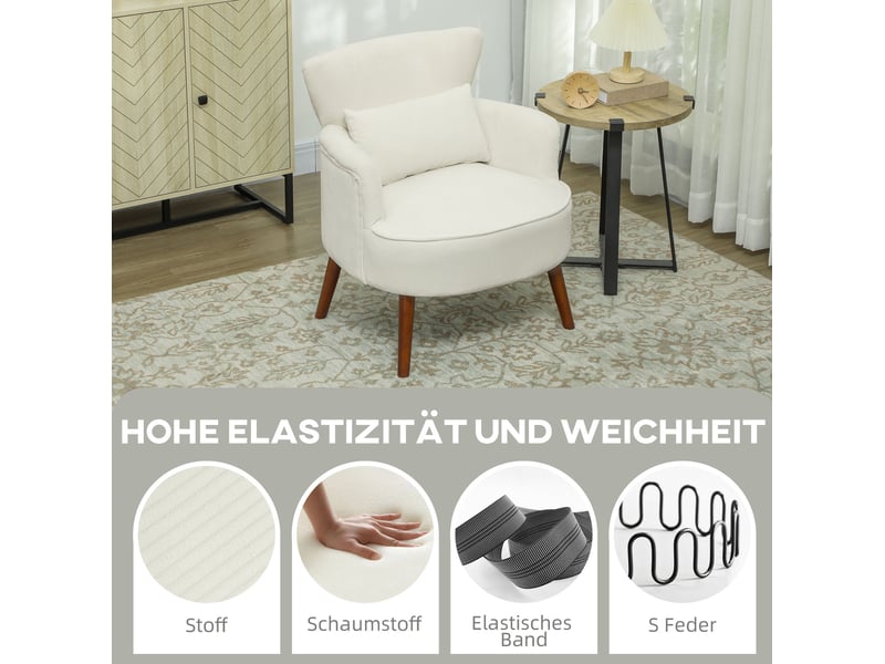 Fauteuil lounge rembourré avec coussin lombaire lavable et dossier haut, en polyester blanc crème, 69,5 × 69 × 78 cm - Conforama C