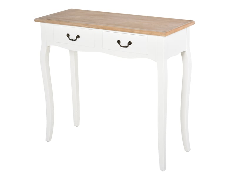  Console à 2 tiroirs, style rétro, idéale pour entrée, couloir, salon ou chambre, en pin, 87 x 34 x 78,5 cm, blanche.  - Conforama B
