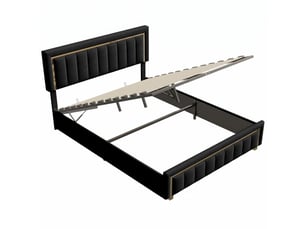 Dreammespace lit coffre 160x200 cm - lit queen size avec grand coffre hydraulique et sommier, velours lignes dorées noir moderne