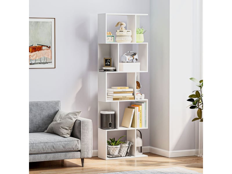  Bibliothèque à 5 niveaux, meuble de rangement en forme de s avec étagères, 60 x 24 x 184,5 cm, blanc  - Conforama C