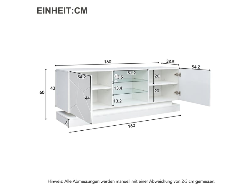  Meuble tv blanc mat 160 cm avec rangement, étagères réglables et éclairage usb  - Conforama C