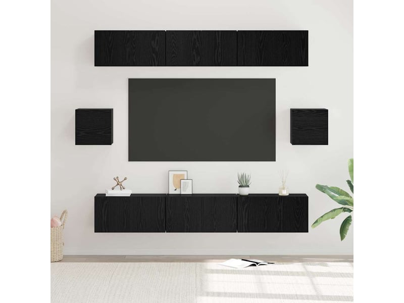  Ensemble meuble tv - banc tv - meuble de rangement 8 pcs chêne noir bois d'ingénierie  - Conforama B