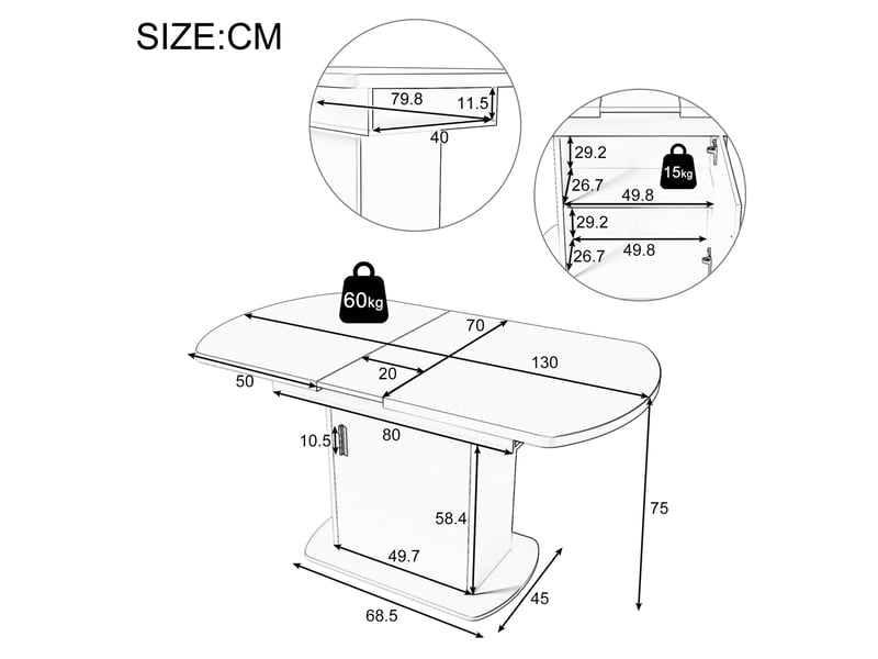  Table à manger ovale extensible 110-130 x 70 cm avec rangement, blanc et argenté  - Conforama C