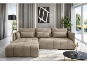 Canapé d'angle réversible convertible <strong>AX LIVING </strong> <strong>Cosmova</strong> 4 places Velours marron avec coffre de rangement