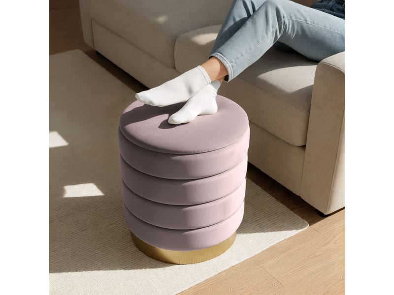 Family pufa luna pouf en velours rose poudré avec rangement (assise ouvrante)  - Conforama D