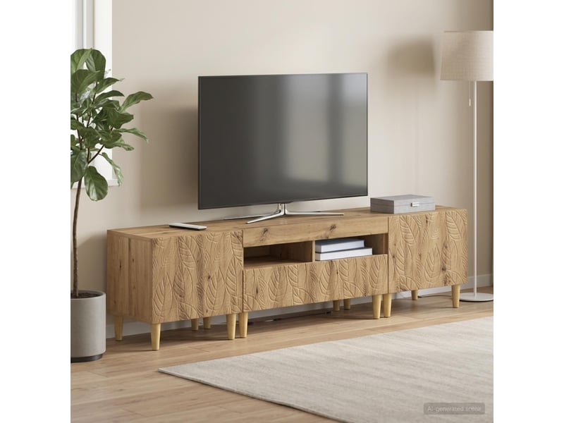 Ensemble de 3 meubles tv - banc tv - meuble de rangement led delft chêne artisanal - Conforama C