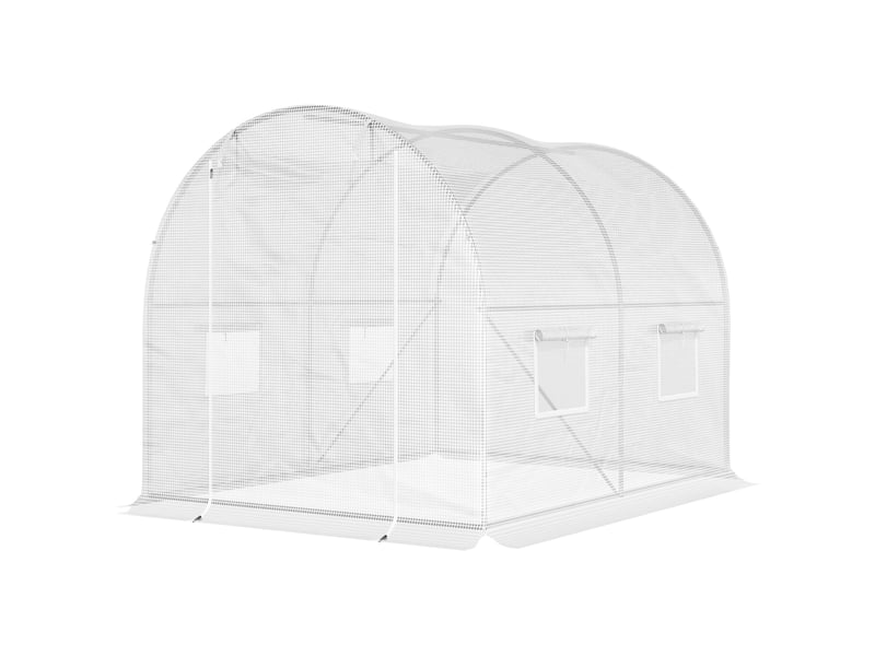  Serre de jardin tunnel 6 m² 3l x 2l x 1,9h m acier galvanisé renforcé diamètre 2,4 cm + pe haute densité fenêtres porte blanc  - Conforama B