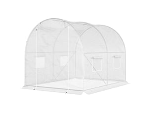 Serre de jardin tunnel 6 m² 3l x 2l x 1,9h m acier galvanisé renforcé diamètre 2,4 cm + pe haute densité fenêtres porte blanc