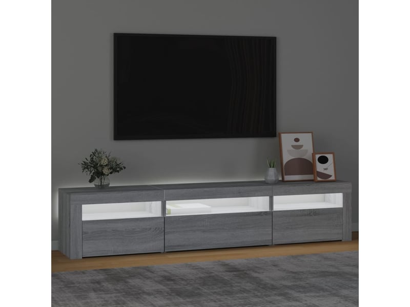  Meuble tv - banc tv - meuble de rangement avec lumières led sonoma gris 195x35x40 cm  - Conforama C