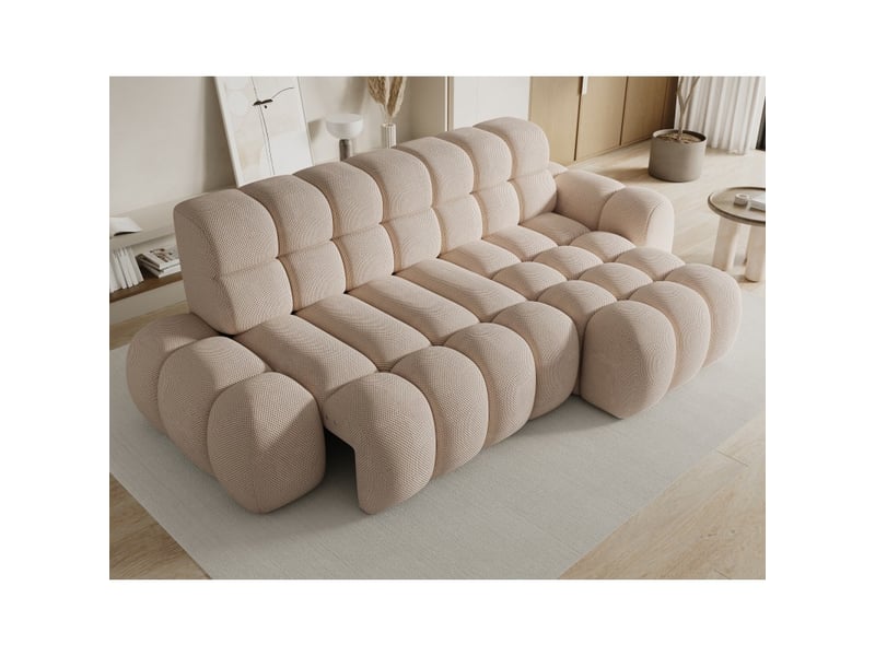 Canapé d'angle convertible bulla 3 places beige angle droit – tissu nid d'abeille avec extension d'assise électrique - Conforama D