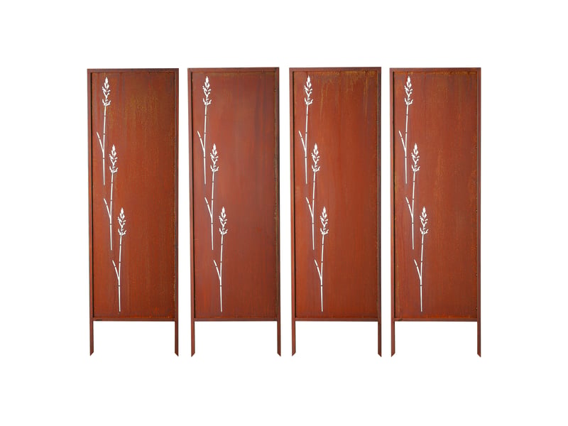 Vevor panneau brise vue exterieur metal 50x160 cm paravent exterieur decoratif autoportant, ecran deintimite, separation de jardin, acier au carbone, piquets de sol, motifs naturels ajoures, lot de 4 - Conforama A
