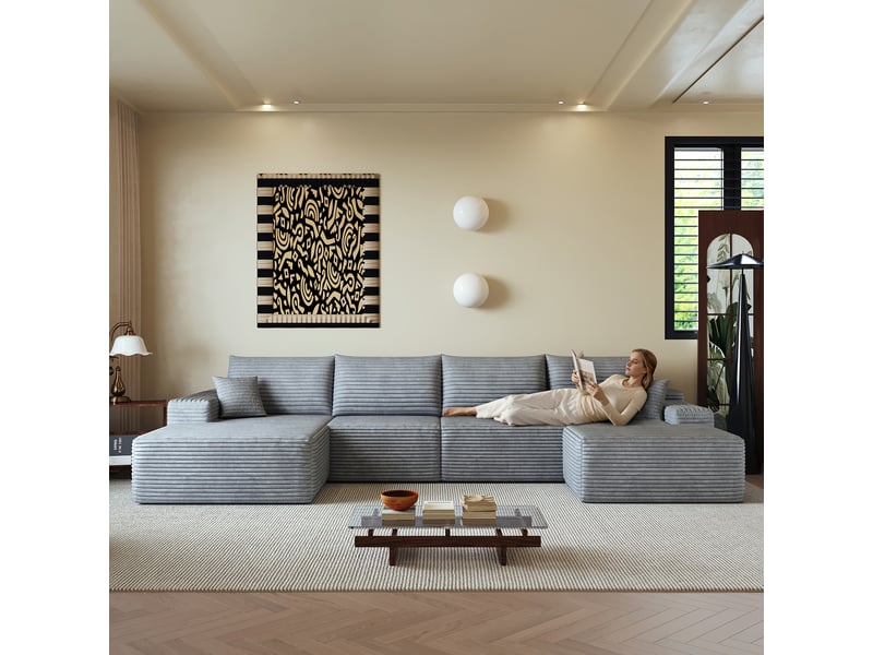  Canapé d'angle, canapé modulable, livré monté, design moderne, 340 cm, pour salon, chambre, appartement, assise profonde, gris  - Conforama A