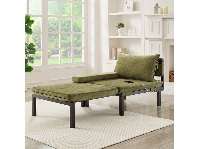  Canapé convertible 1 place en velours vert avec usb type-c, fauteuil-lit compact pour les petits espaces  - Conforama B