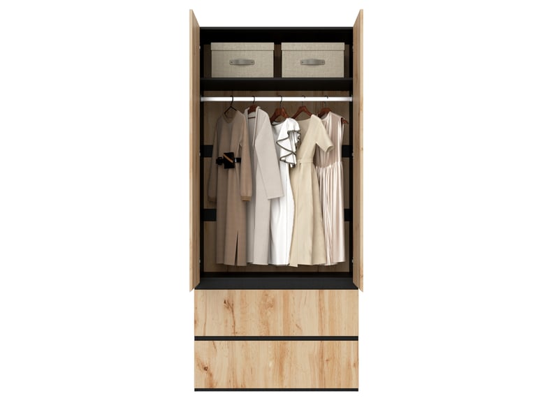  Armoire penderie modenvie 2 portes 90 x 50 x 200 cm avec 2 tiroirs chêne artisan et blanc  - Conforama A