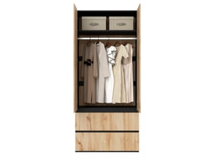 Armoire penderie modenvie 2 portes 90 x 50 x 200 cm avec 2 tiroirs chêne artisan et blanc