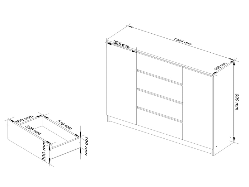  Commode k140 cachemire 138 cm 2 portes 4 tiroirs 4 étagères 138x40x99 cm Commode K140 - Conforama C