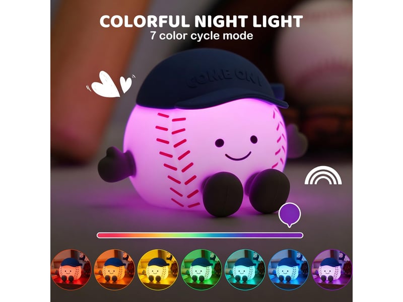  Veilleuse led ballon de baseball rgb pour enfants, lampe tactile rechargeable usb en silicone, intensité réglable pour chambre  - Conforama C