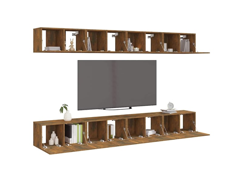  Lot de 8 meuble tv bas salon chêne fumé 60x30x30 cm bois d'ingénierie  - Conforama C