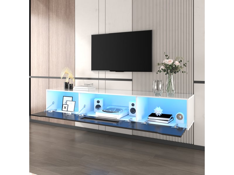 Vitrine &amp; meuble tv 180×30×35 cm – noir + blanc laqué, led 16 couleurs  - Conforama D