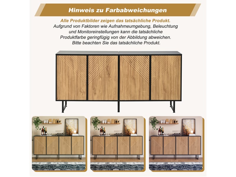  Buffet de salon moderne - dimensions 160x40x75 cm - 4 portes avec design rayé - 8 compartiments de rangement naturel - Conforama E