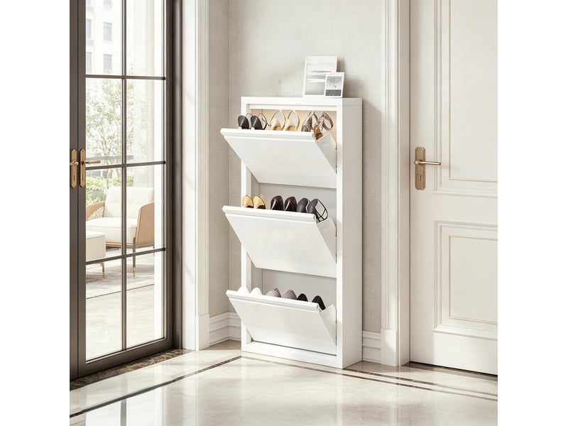  Meuble à chaussures,50x15x106 cm,3 compartiments,métal,blanc  - Conforama D