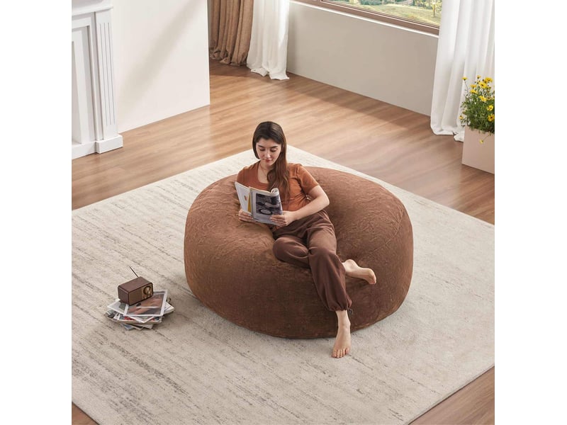  Pouf poire 5 pieds marron pliable en tissu, assise souple pour lecture et couchage d'appoint à la maison  - Conforama E
