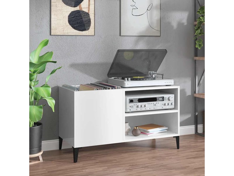  Armoire à disques, armoire de rangement blanc brillant 84,5x38x48cm bois d'ingénierie  - Conforama B