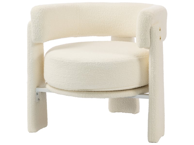  Fauteuil lounge recouvert de peau de mouton avec coussin lombaire blanc crème  - Conforama B