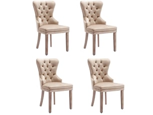 Lot de 4 chaises de salle à manger hauteur 95 cm beige en velours, pieds réglables en bois d'hévéa