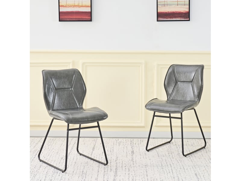  Lot de 2 chaises rembourrées en cuir gris et métal noir  - Conforama B