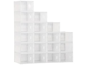 Lot de 18 boîtes à chaussures modulables en plastique avec portes 25x35x19 cm