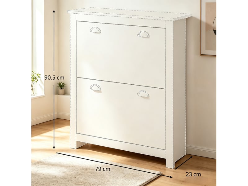  Meuble à chaussures ulevr à 2 abattants, étagères réglables, 79 x 23 x 90,5 cm, mdf chêne et blanc  - Conforama C