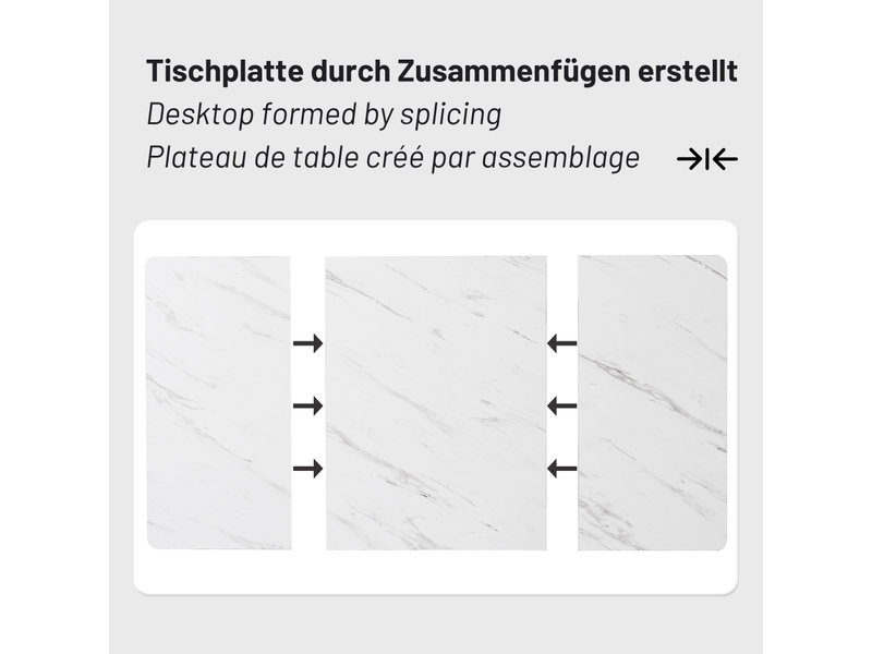 Table à manger rectangulaire 140x80x75cm, table avec motif de marbre, plateau en mdf, pieds en métal, blanc+noir  - Conforama D