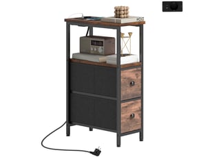 Table d'appoint avec station de charge 2 tiroirs marron rustique 40 x 20 x 63 cm