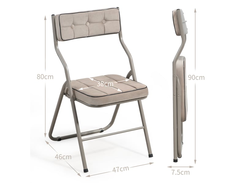  Lot de 2 chaises pliantes rembourrées, acier et velours, kaki  - Conforama E